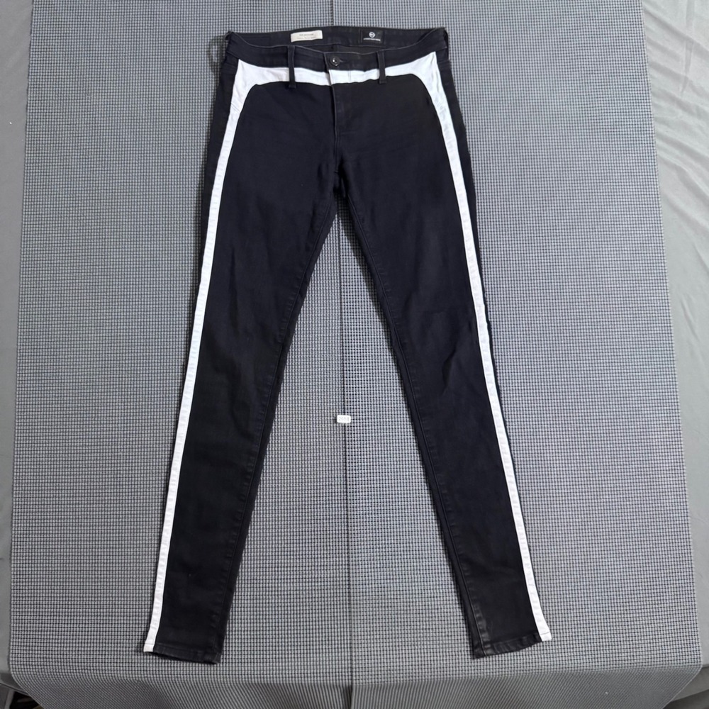 AG Adriano Goldschmied The Jackson Contour Tuxedo Skinny Jeans Black White 28R